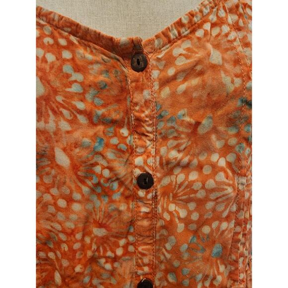 Bali Batiks Indonesia Hand Painted Resort Wear XL Orange Sun Dress Knee Length - Picture 2 of 7